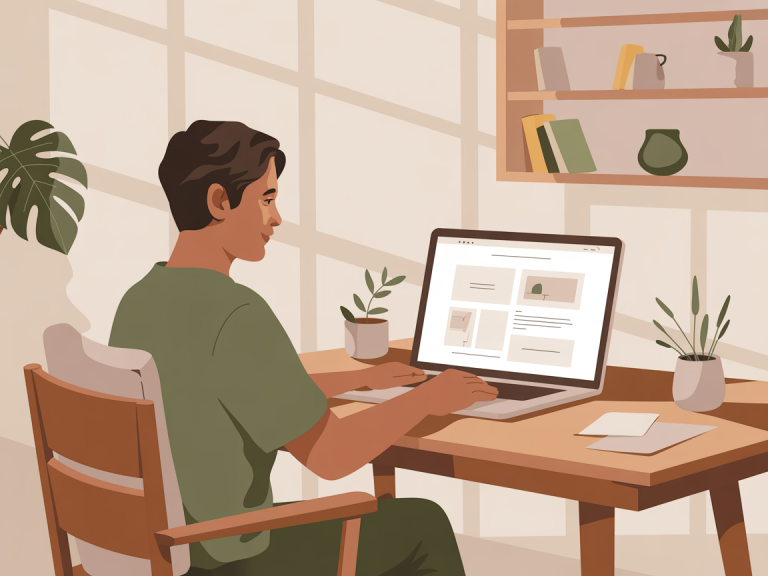 Designer em Elvas a criar um layout de site com design simples, funcional e moderno para a Alentejo Gráfico.