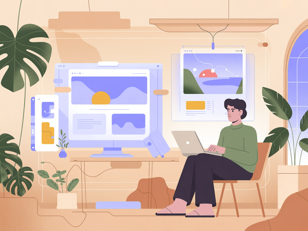 Designer em Elvas a criar interface moderna inspirada nas tendências de design digital para 2026 com a Alentejo Gráfico.